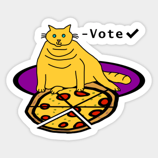 Chonk Cat with Pizza says Vote Sticker